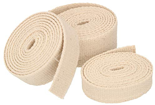 KOTARBAU® Juego de 3 mechas Planas 25mm, 20mm, 13mm x 1 m, Mecha de algodón para lámparas de Queroseno, antorchas, Velas, Rollo de Mecha, Mechas de Repuesto, Mechas para lámparas de Aceite, 3 uds