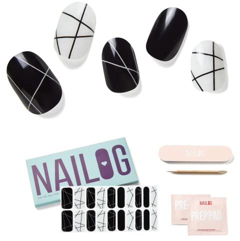 NAILOG Nagelfolie uv Härtend - 20 Stück UV Nagelfolie Langanhaltend Nagelsticker Selbstklebend Gel-Nagelstreifen für Maniküre in Salonqualität, B&W Composition