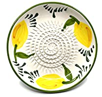 Kaladia - Keramik Reibeteller/Keramikhobel - ideal für Ingwer, Parmesan etc. - Motiv: Zitrone - Durchmesser: 12 cm - handgemacht & handbemalt - Made in Spain