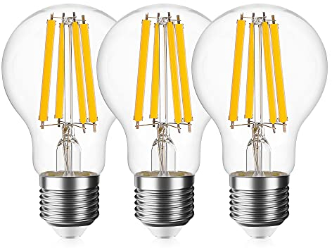 Genixgreen E27 Screw Bulbs, Edison Screw ES LED Light Bulb 100W 120W Equivalent, Dimmable 12W LED Bulb Antique Style Retro Clear Glass Screw Lamp A60/A19 2700K Warm White 1521LM - 3 Pack