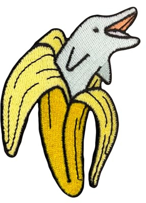Urbanski Patch Lustiger Delfin in einer Banane zum Aufbügeln 8 x 5 cm | Aufnäher Applikation Bügelbild