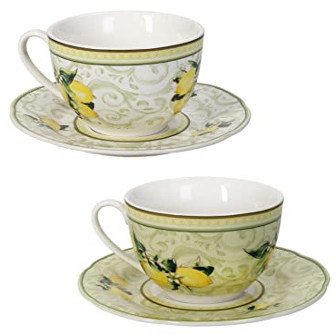 BRANDANI Tasse à thé Set 2 pièces Citrons 100ml Porcelaine
