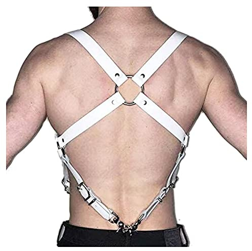 YY GEWETAO Herren Brustgeschirr aus weißem Leder, verstellbare Schnallenriemen, Clubwear, Kostüm, Weiß, Einheitsgr��e