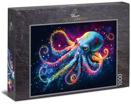 Ulmer Puzzleschmiede - Puzzlemotiv „Tentakel-Spektakel“ - das kunterbunte Kraken-Puzzle mit 1000 Teilen - Die farbenfrohen Oktopus-Tentakel Laden EIN zum Puzzeln - originelles Puzzle Made in Germany