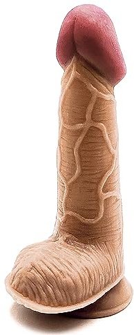Godemichet à ventouse 14 cm avec boules réaliste Marron