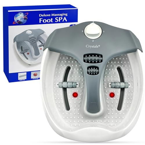 Crystals 80 Watts Foot Spa + Massager Bath with Electric Temperature Controller Heater, Bubbles, Soothing Vibration Massage Rollers, Infrared Lights for Tired Feet Therapeutic, Grey/White