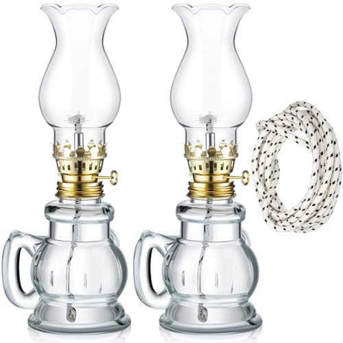 Yexiya Rustikale Öllampenlaterne, groß, klassische Kerosin-Lampe, Vintage-Stil, Glas, Kerosin-Lampenkammer, Öllampen mit 2 m extra Öllampendocht für den Innenbereich, Heimdekoration, Beleuchtung