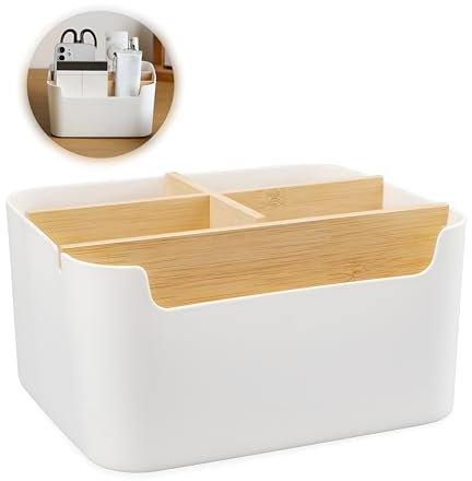 TEKONDA Schreibtisch Organizer Stiftehalter Holz Büro Organizer Tischorganizer Stifte Organizer Zettelbox Holz Schreibtischorganizer für Home Office Kosmetik Küchenutensilien Weiß