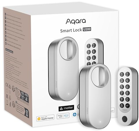 Aqara Smart Lock U200 (Fingerprint Keypad Included), Matter over Thread, Smart Door Lock with Apple Home Key and Rechargeable Battery, Supports Apple, Google Home, Alexa and SmartThings, Silver