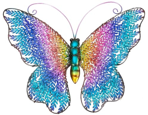 Geschenkestadl Bunter Metall Schmetterling 58cm Wandfigur Gartenfigur Dekoration Haus Garten, 882301