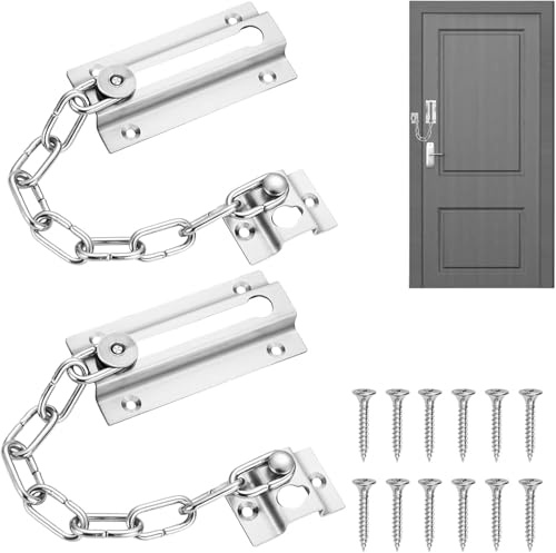 2 PCS Door Chain, Door Lock, Door Chains for Front Door, Stainless Steel Bedroom Door Lock, Lock for Bedroom Door, Door Security Chain, with 12pcs Screws, for Home Apartment Hotel Bedroom, Silver