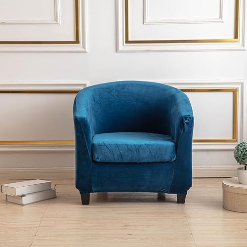 Surwin Samt Sesselbezug Sesselschoner mit Elastisch Stretch Husse, Monochrom Split Sesselüberwurf Universal Chair Schonbezug Sofabezug für Clubsessel Lounge & Cocktailsessel (Marineblau)