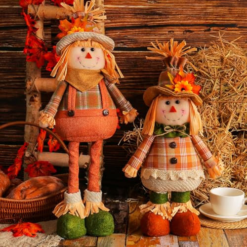 ACAREY Herbstdeko Wichtel 2 Stück Herbst Deko Wichtel mit Beleuchtet, Herbst Dekoration Kürbis Wichtel, Herbstdeko Wichtel Figuren Plüsch Für Erntedankfest Weihnachten Party Geschenk (E)