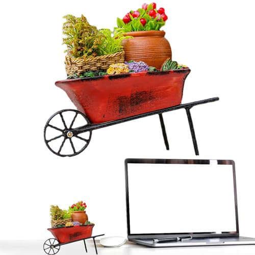 Macetero de carro de madera para jardín, macetero de jardín, soporte rústico para plantas suculentas de hierbas, soporte para plantas suculentas de resina para decoración de flores, hierbas,