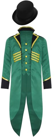 iiniim Boys Medieval Vintage Tailcoat Halloween Showman Costume Victorian Gothic Jacket Frock Coat with Hat Green 16 Years
