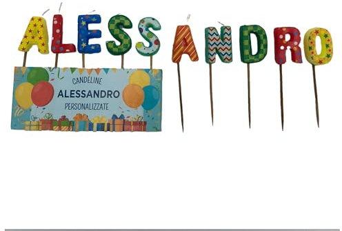 Candele per torta con nomi personalizzati - Scegli il tuo nome - Candele lettere nomi 7 cm colorate - Candele decorative in cera (ALESSANDRO)