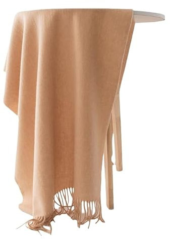 Keninll Schal für Damen, Kaschmir-Schal, Fransen, einfarbig, elegant, Winter, modisch, weich, warm und bequem, 100 % Wolle, camel, 107Inch