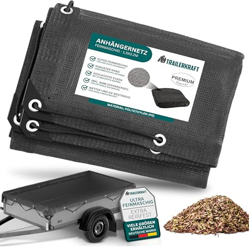 TRAILERKRAFT® Anhängernetz Feinmaschig - Abdecknetz mit Gummiseil - zur Ladungssicherung - Transportnetz Netz für Anhänger, Ladungssicherungsnetz feinmaschig (Schwarz, 1x2m)