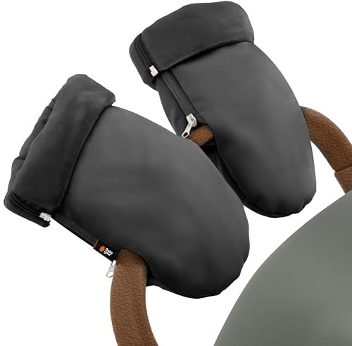 Baby Uma Kinderwagen Handwärmer Handschuhe – Fleece-gefüttert, wasserabweisend, mit Reißverschluss – Universalgröße – Zubehör für Kinderwagen (Schwarz)