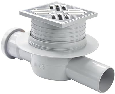 Vogi Bodenablauf Durchlauf, Edelstahlrost INOX 10x10 cm, Wassersiphon Ø50 mm