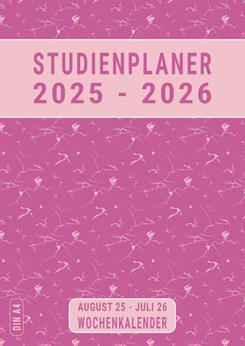 Studienplaner 2025/26 A4 Din: Rosa , Deutsch , Hausaufgabenheft 2025/2026 Gymnasium Hauptschule Realschule mit Datum , August bis Juli , Mädchen