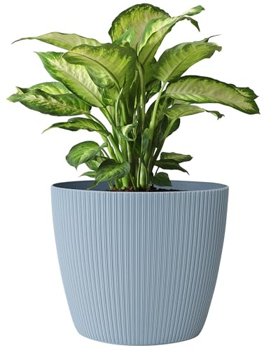 KONZEPT Blumentopf 5,2 l, gerillte Struktur 22 cm, Übertöpfe für Zimmerpflanzen aus Kunststoff ideal für Wohnzimmer, Küche und Balkon