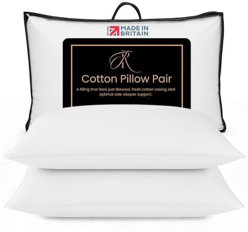 The Royce Cotton Pillows Pair – UK MADE, Pillow Hotel Quality Luxury - Firm & Bouncy Pillows For Side Sleepers - Neck, Shoulder & Back Pain Relief, Machine Washable, Hypoallergenic (48x74cm)