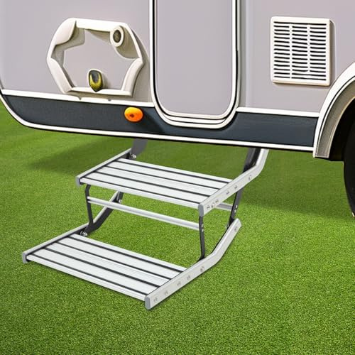 Marchepied double pour caravane, escabeau rétractable à 2 marches en alliage d'aluminium, marche d'entrée de camping, antidérapant, pour camping-car, remorque de voyage