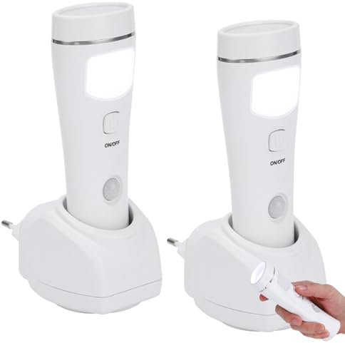 Lot de 2 lampes de poche de nuit : lampe de poche à induction LED à brancher, lampe de poche à capteur murale rechargeable, lampe de poche d'urgence pour les pannes de courant, les urgences