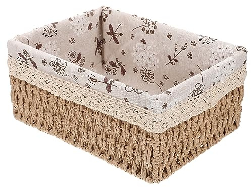 OFFSCH Cestino Portaoggetti Intrecciato in Vimini Fodera in Stoffa Lavabile, Contenitore Per Giocattoli Rustico, Portaoggetti Aperto Per Casa, Ufficio e Scuola, Grande Dimensione Color Beige Crema