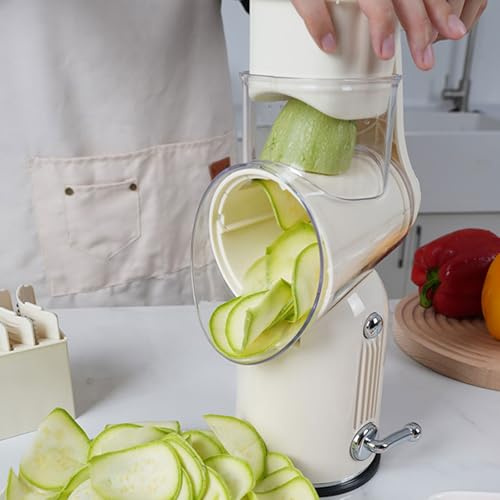 JOSBY Ralladores de Queso Gourmet, rallador de Queso rotatorio con Mango, Picador de Alimentos para Cocina con Caja de Almacenamiento de Cuchillas, batidora de Mano, Cortador de Verduras multifunción