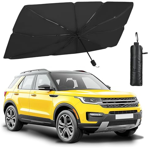 Sombrilla para Parabrisas de Coche, Paraguas Parasol de Coche con Protección Anti UV, Fácil de Instalar y Almacenar, Compatible con la Mayoría de Coches, SUV y Camiones, Resistente al Calor,140×80cm