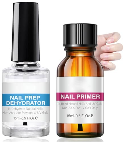 Natural Nail Prep Kit, Acid-Free Primer & Dehydrator for Acrylic & Gel Polish, Fast-Drying, Superior Bonding Agent for UV Gels, Non-Acid Nail Primer, Gift Box Set