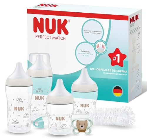 Biberon NUK Perfect Match | 0+ mesi | 150 ml e 260 ml | Biberon anticolica | PP | Indicatore di controllo della temperatura | Arcobaleno | 1 pezzo