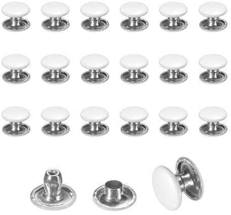 QUARKZMAN 120 Sets Leder Nieten 8mm Doppelkappen-Nieten 6mm Höhe Weiß | Tubular Metallnieten, Für Lederhandwerk Reparatur und Dekoration, DIY Kleidung Schuhe Taschen Gürtel