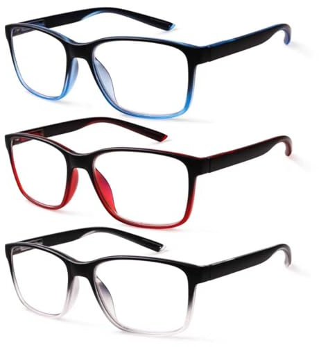 Kerecsen 3 Pack Reading Glasses for Men Blue Light Blocking Spring Hinge Readers for Men Anti Eye Strain/Dryness/Computer Glare/UV