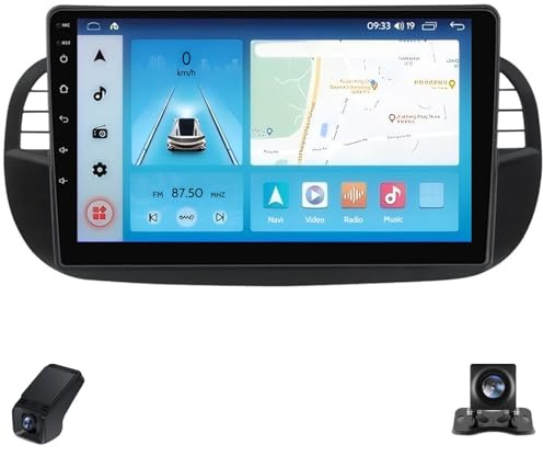 Car Radio Touchscreen for Fiat 500 1DIN 9-Inch 4-core Car Stereo Multimedia Player/Wireless CarPlay/Android Auto/Bluetooth/GPS/FM Radio/WIFI/SWC/Rear View Cam/ADAS DVR 1024 * 600(Black,X1)