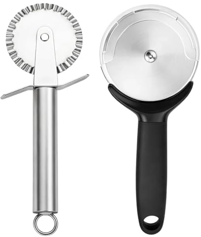 2 Pcs Pizza Cutter, Pizza Wheels with 2 Design, Stainless Steel Pizza Cutter Wheel with 1 Protective Cover, Pizza Slicer for Professional Kitchen Use, Pastry Cutter Wheel for Dough Preparation