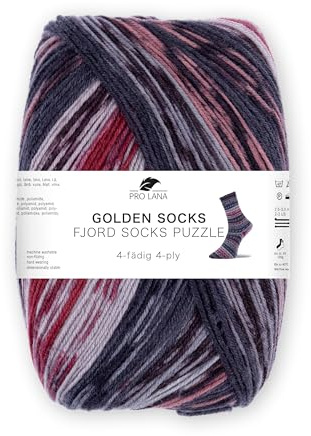 Pro Lana Fjord Socks Puzzle – 100g Sockenwolle mit Farbverlauf, 420m, Strickgarn für Socken, Mützen & Schals (86 | rot/grau)