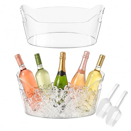 2 Pack Getränkekühler, 6,5 L Große Sektkühler Schale mit Eisschaufel für Cocktailbars, Partywanne, Kunststoff Flaschenkühler mit Griffen für Wein Bier Champagne Getränke, Tragbare Getränkewanne