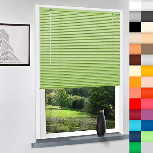 Aluminium Jalousie nach Maß, hochqualitative Wertarbeit, 28 Farben verfügbar, Maßanfertigung, für Fenster und Türen, Alu Jalousien, Decken und Wandmontage (Light Green, Höhe: 130cm x Breite: 85cm)