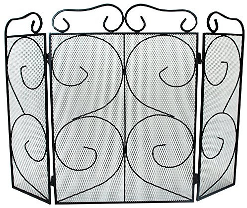 Chequers 3 Panel Folding Fire Guard Fire Place Guard Fire Screen Spark Flame Guard Decorative 3 Panel Folding Design, Black
