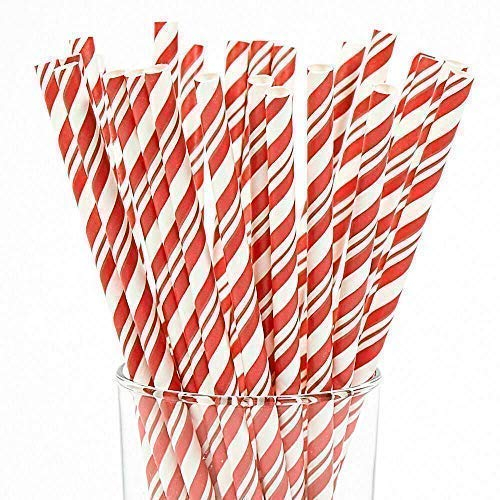 We Can Source It Ltd – Red and White Striped Paper Drinking Straws 8 Inch – Durable Thick Paper Straws for Cocktails, Juice, Birthday Parties, Christmas – Food Safe & Long Lasting - Pack of 2000