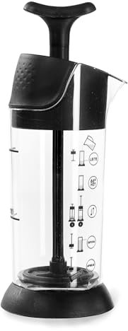 PRESSCA - Manual Milk Frother - Handheld Milk Mixer, Warm & Cold Milk Foamer, BPA Free, Frother for Coffee & Drinks - Home & Coffee Bar Accessories, Kitchen Utensils & Tools - 6.8 oz, Black