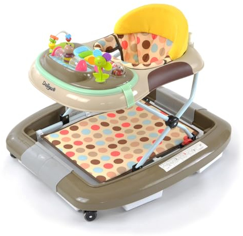 Daliya® BEBISTEP 4in1 Spiel- und Lauflernwagen - Gehfrei mit Schaukelfunktion Babywalker Lauflernwagen Laufhilfe Babywippe mit Musik- & Spielecenter & Esstisch (Braun)