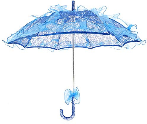 Leftwei Romantic Valentine's Day Handmade Lace Flower, Bridal Lace Cotton Umbrella, Lace Umbrella for Wedding Parties Dancing Photography Prop(Blue)