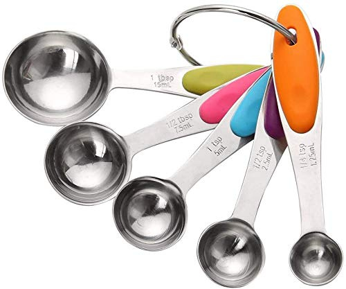 Measuring Spoon 5 Pieces Baking Measuring Tools Stainless Steel with Soft Silicone Handles for Dry and Liquid Ingredients