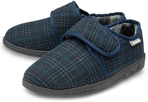 DUNLOP Mens Rip Tape Fastening Slippers Easy Close Size UK 7-12 | Comfy Memory Foam Hard Wearing Sole House Shoes