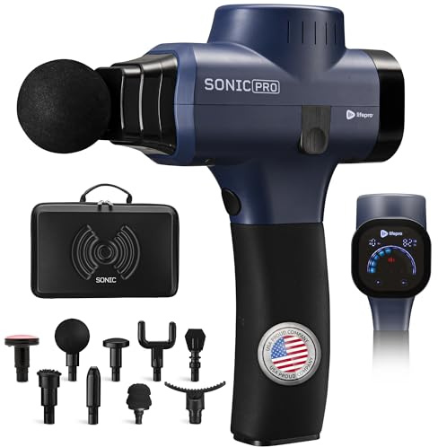 LifePro Sonic Pro Handheld Electric Massage Gun – Deep Tissue Percussion Massager Gun with 10 Speeds & 9 Heads – Muscle Massager for Athletes Back, Legs, Arms
