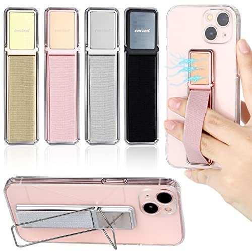 Fiada 4 Pieces Phone Grip Strap Telescopic Phone Kickstand Elastic Finger Holer Hand Strap Adhesive Loop for Phone Grip with Stand Compatible with Most Smartphones (Black, Silver, Gold, Rose Gold)
